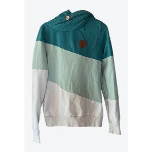 Wanakome Womens Small Long Sleeve Cowl Neck Hoodie Aqua Green White Mint Green